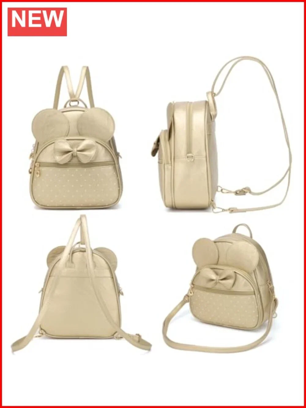 Faux Leather Bowknot Mini Backpack Convertible Shoulder Bag Purse for Women